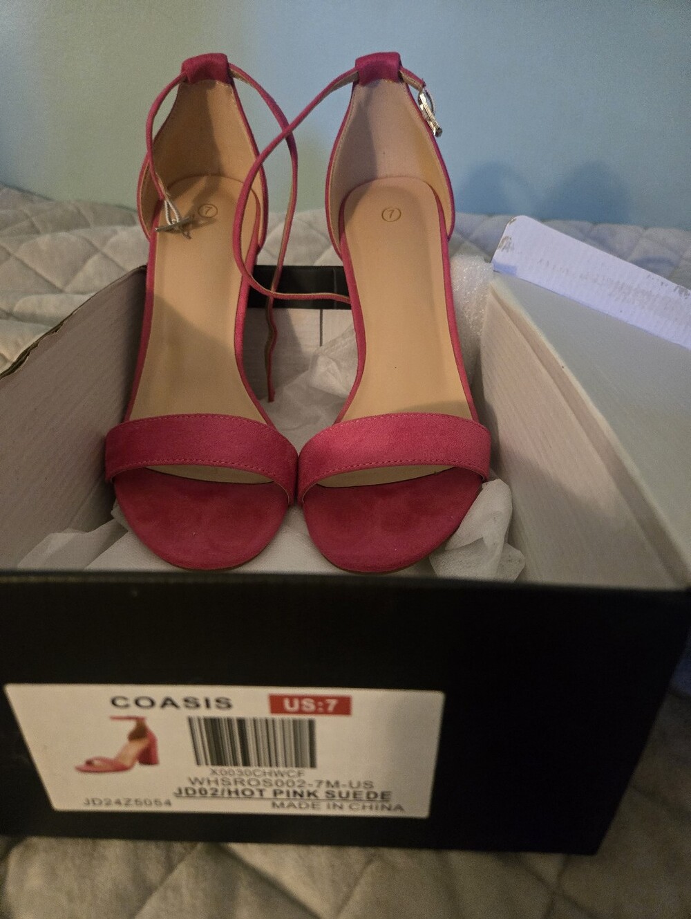Oasis Hot Pink Suede Ankle-Strap Heels